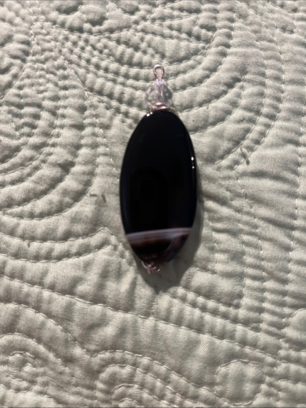 Black Agate Oval Pendant Necklace - Sterling Wire Wrapped